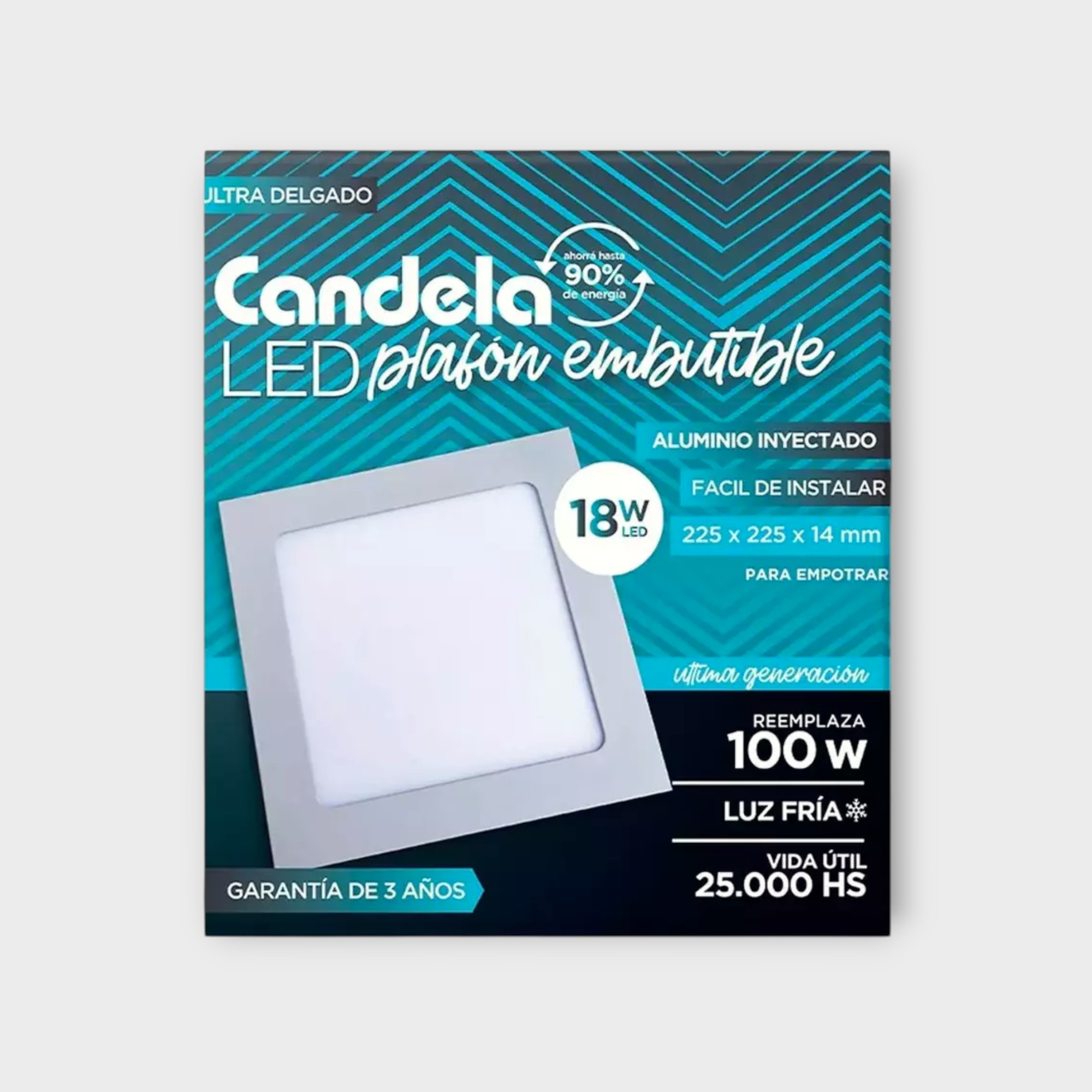 Panel Emb. Cua. 225mm 18W Luz fría Candela